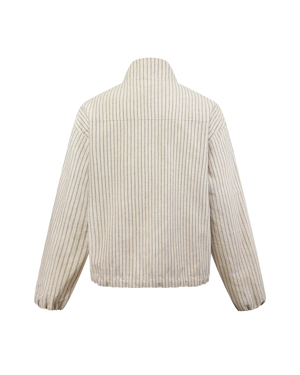 ZHABUXIAO Striped Linen Breathable Drawstring Zipper Jacket Apricot