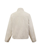 ZHABUXIAO Striped Linen Breathable Drawstring Zipper Jacket Apricot