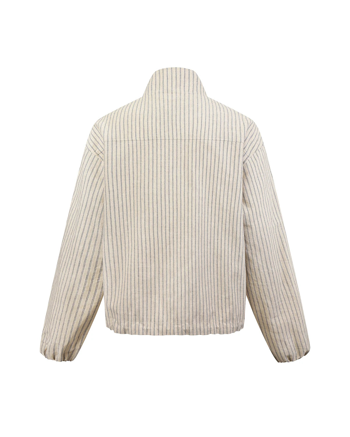 ZHABUXIAO Striped Linen Breathable Drawstring Zipper Jacket Apricot