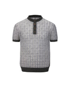 ZHABUXIAO Alpaca Mohair Henley Knit Short Sleeve Polo Shirt Gray