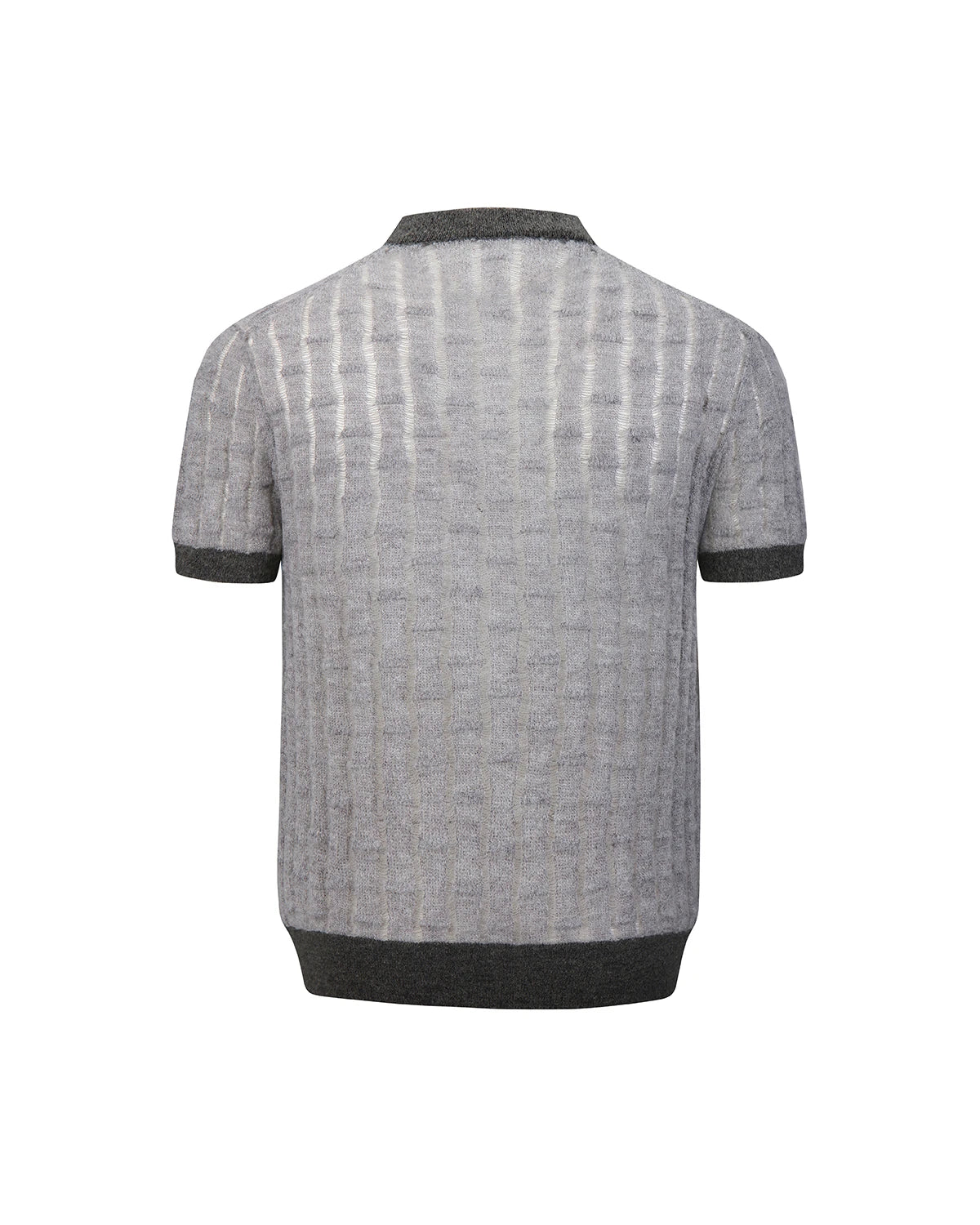 ZHABUXIAO Alpaca Mohair Henley Knit Short Sleeve Polo Shirt Gray