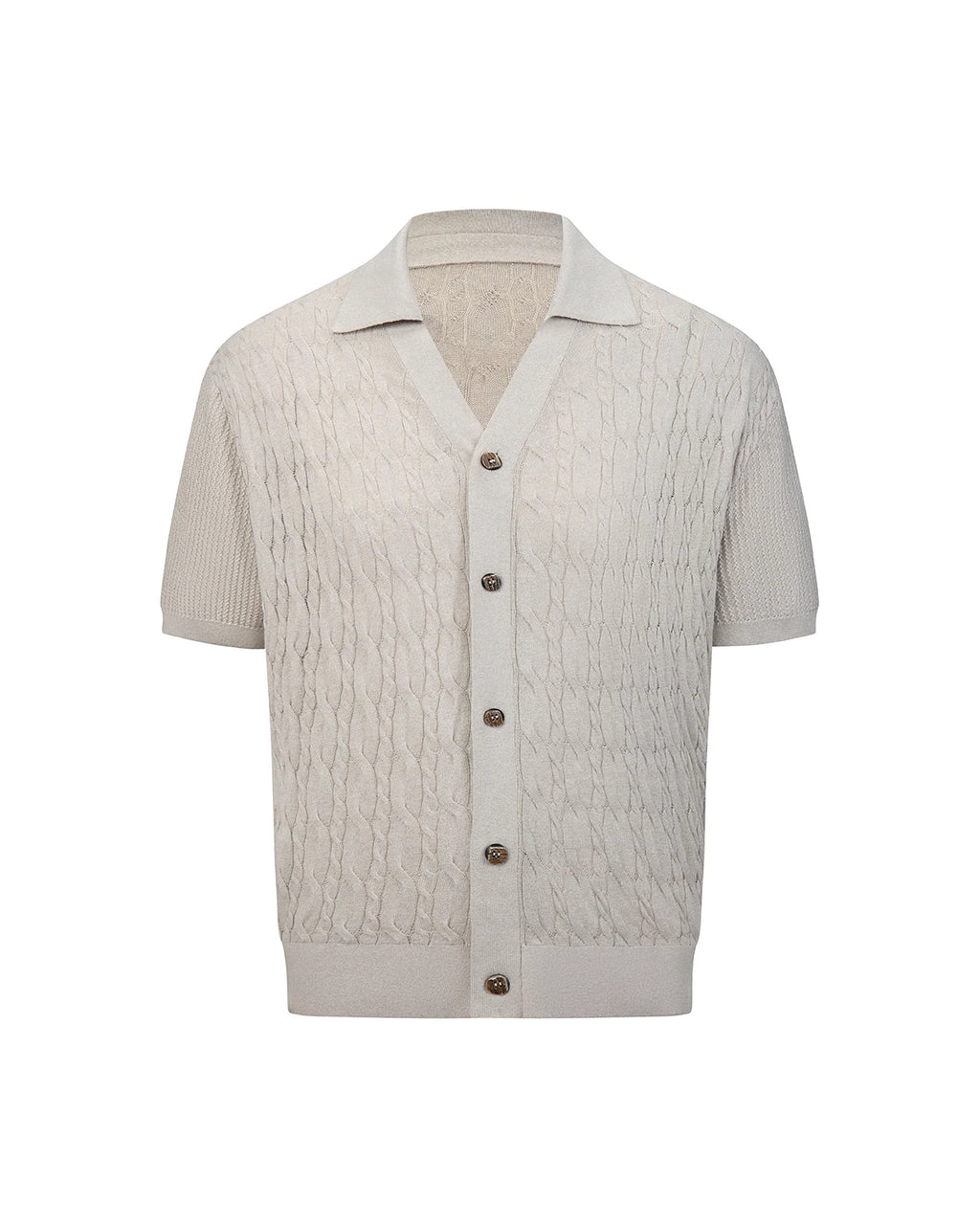 ZHABUXIAO Lyocell Hemp Breathable Textured Knit Cardigan Shirt Apricot