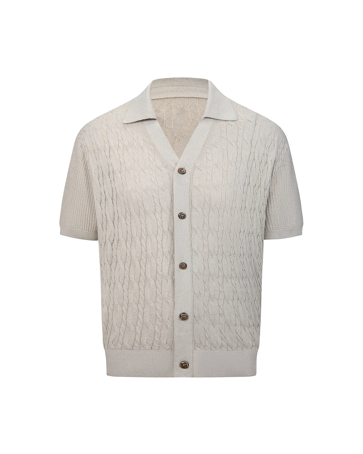 ZHABUXIAO Lyocell Hemp Breathable Textured Knit Cardigan Shirt Apricot