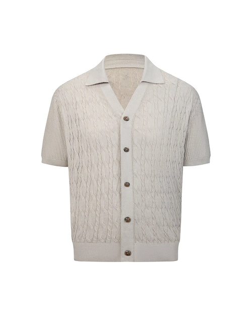 ZHABUXIAO Lyocell Hemp Breathable Textured Knit Cardigan Shirt Apricot