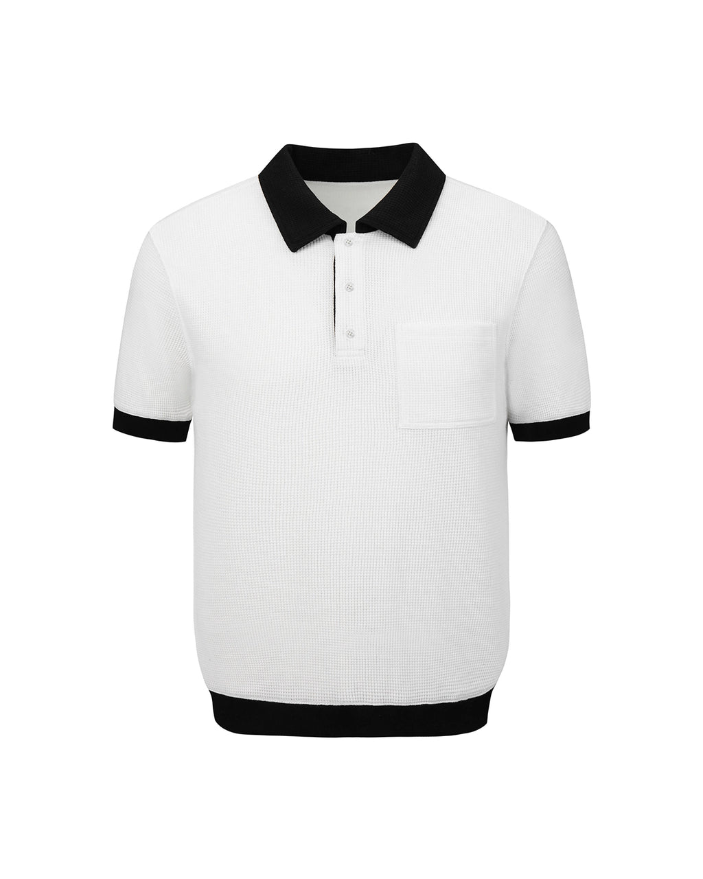 ZHABUXIAO Waffle Knit Contrast Colorblock Casual Polo Shirt White