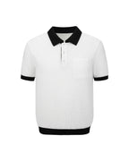 ZHABUXIAO Waffle Knit Contrast Colorblock Casual Polo Shirt White
