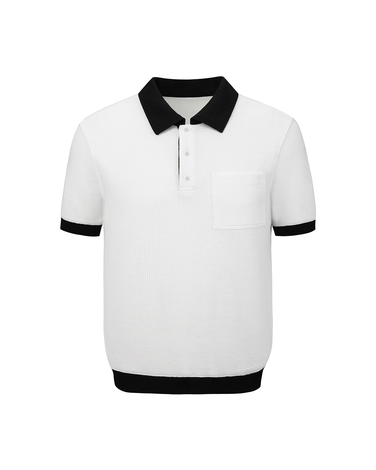 ZHABUXIAO Waffle Knit Contrast Colorblock Casual Polo Shirt White