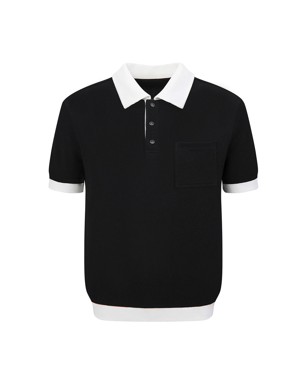 ZHABUXIAO Waffle Knit Contrast Colorblock Casual Polo Shirt Black