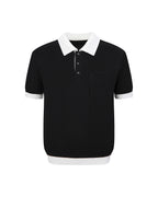 ZHABUXIAO Waffle Knit Contrast Colorblock Casual Polo Shirt Black