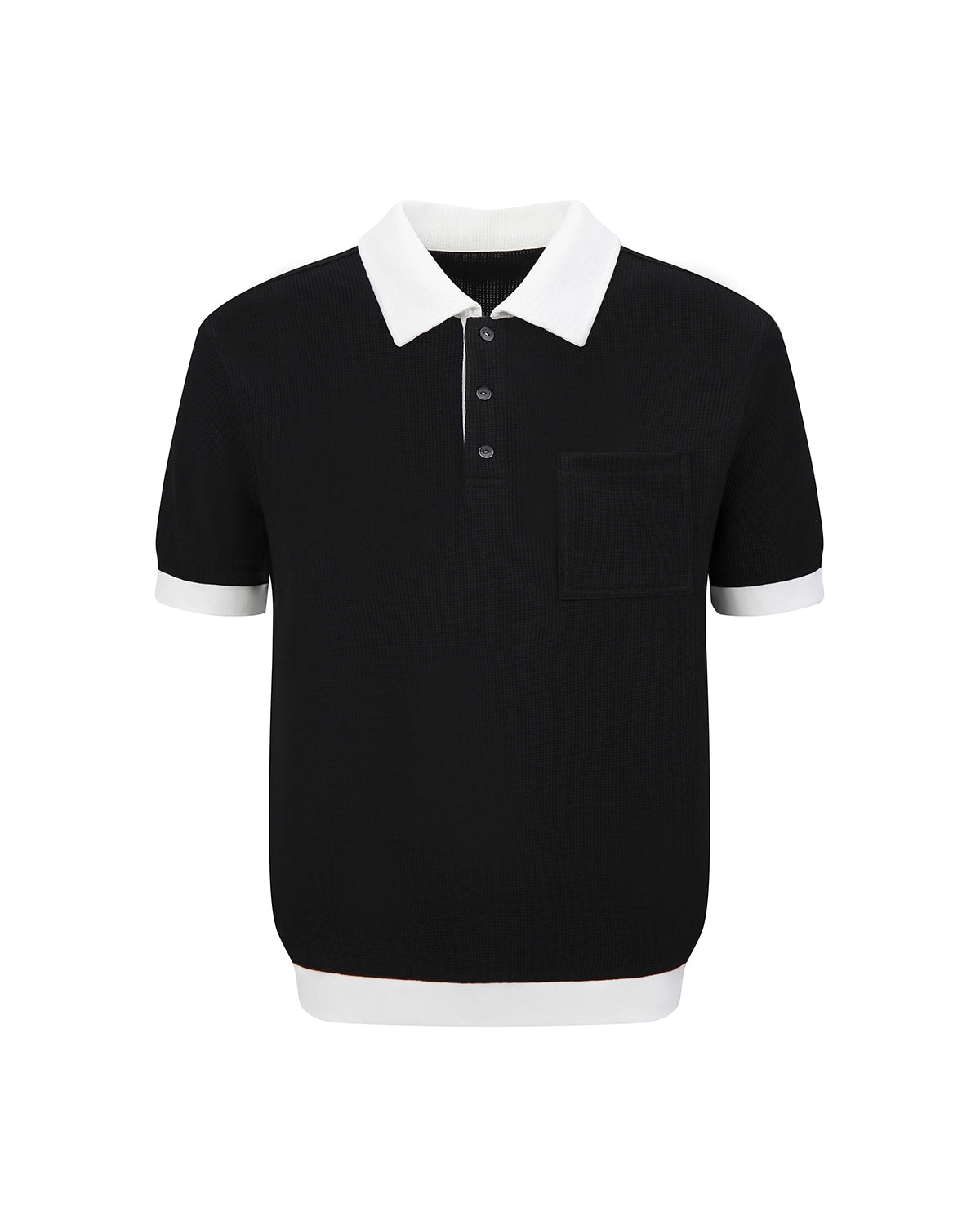 ZHABUXIAO Waffle Knit Contrast Colorblock Casual Polo Shirt Black