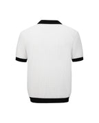 ZHABUXIAO Waffle Knit Contrast Colorblock Casual Polo Shirt White