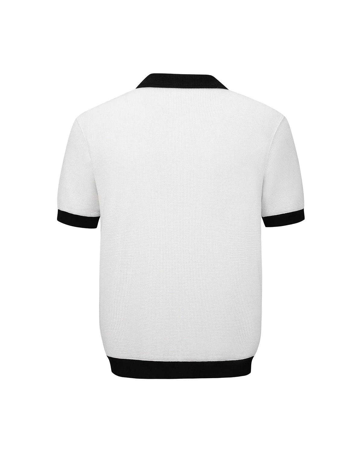ZHABUXIAO Waffle Knit Contrast Colorblock Casual Polo Shirt White