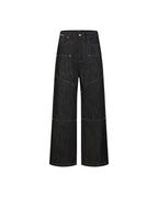 ZHABUXIAO Deconstructed Selvedge Wide Straight Casual Jeans Black