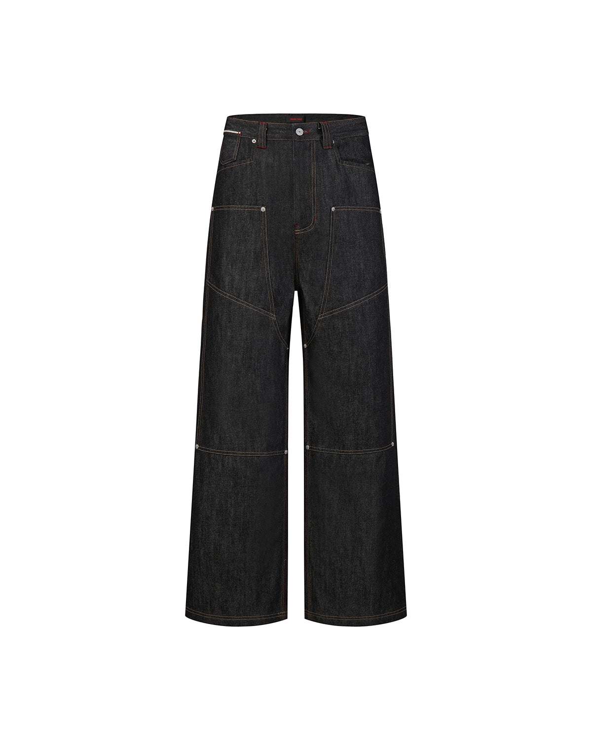 ZHABUXIAO Deconstructed Selvedge Wide Straight Casual Jeans Black