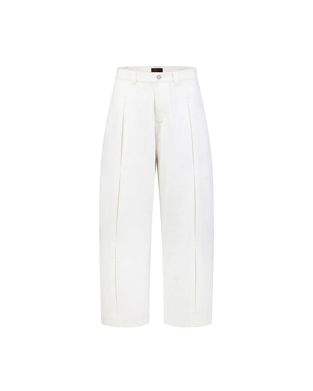 ZHABUXIAO Embroidered Polka Dot Curved Wide Leg Trousers White