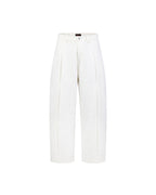 ZHABUXIAO Embroidered Polka Dot Curved Wide Leg Trousers White