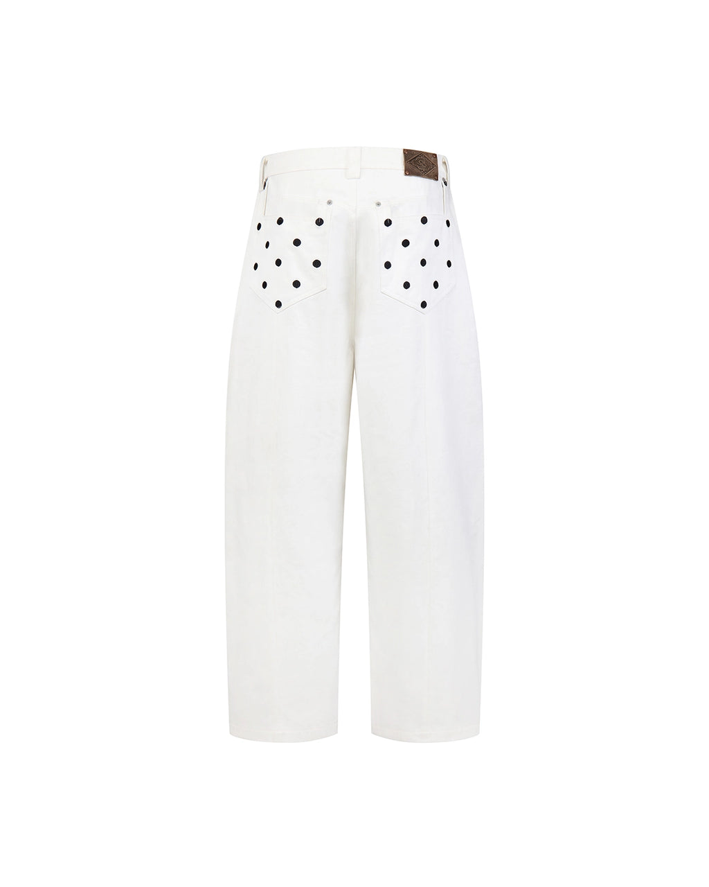 ZHABUXIAO Embroidered Polka Dot Curved Wide Leg Trousers White
