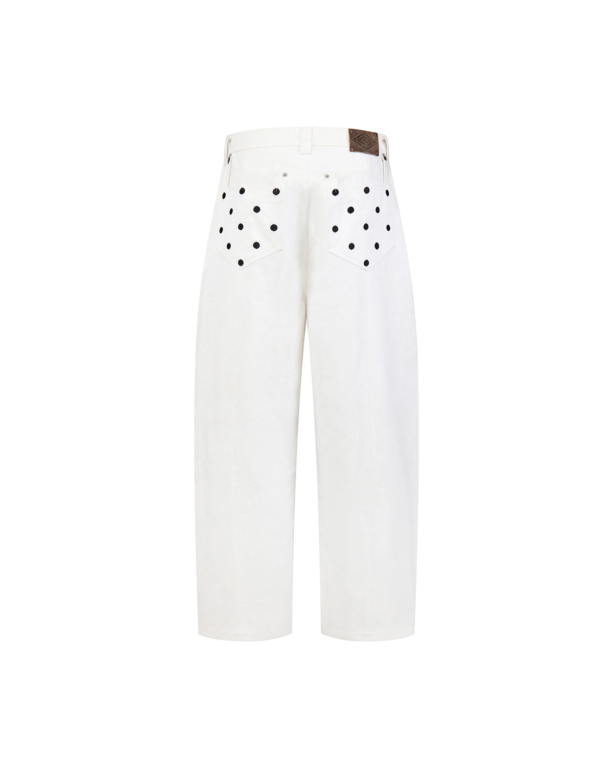 ZHABUXIAO Embroidered Polka Dot Curved Wide Leg Trousers White