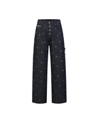 ZHABUXIAO Polka Dot Selvedge Wide Leg Denim Carpenter Jeans Blue