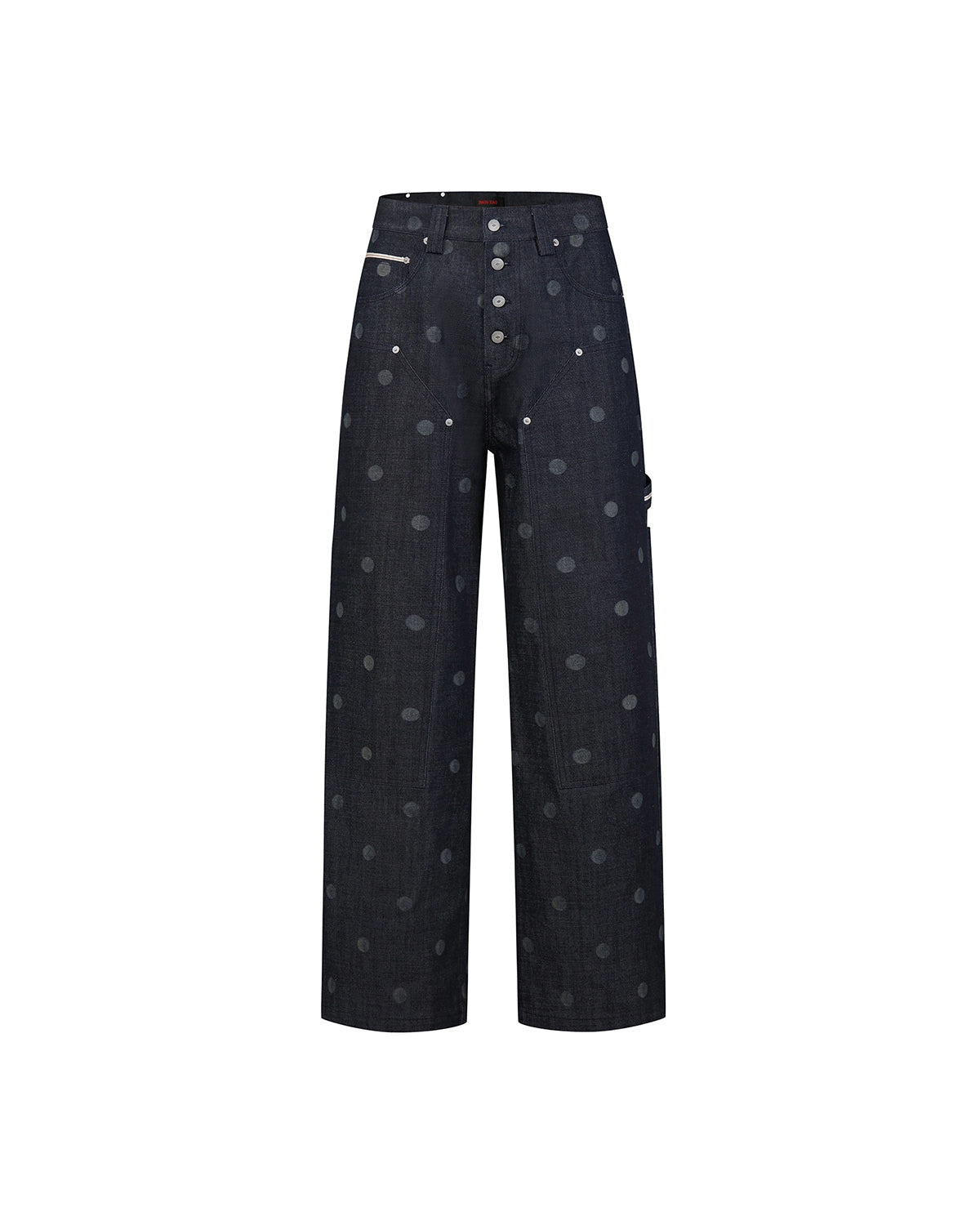 ZHABUXIAO Polka Dot Selvedge Wide Leg Denim Carpenter Jeans Blue