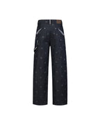 ZHABUXIAO Polka Dot Selvedge Wide Leg Denim Carpenter Jeans Blue