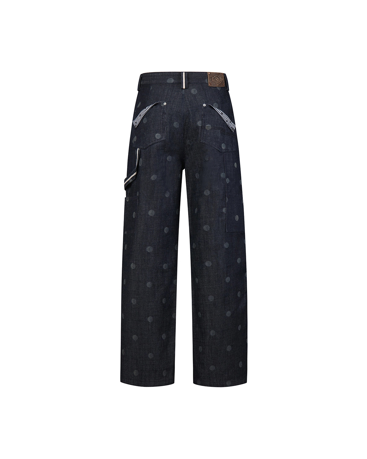 ZHABUXIAO Polka Dot Selvedge Wide Leg Denim Carpenter Jeans Blue