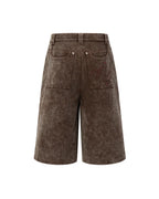ZHABUXIAO Corduroy Plaid Acid Wash Straight Five-Point Shorts Brown