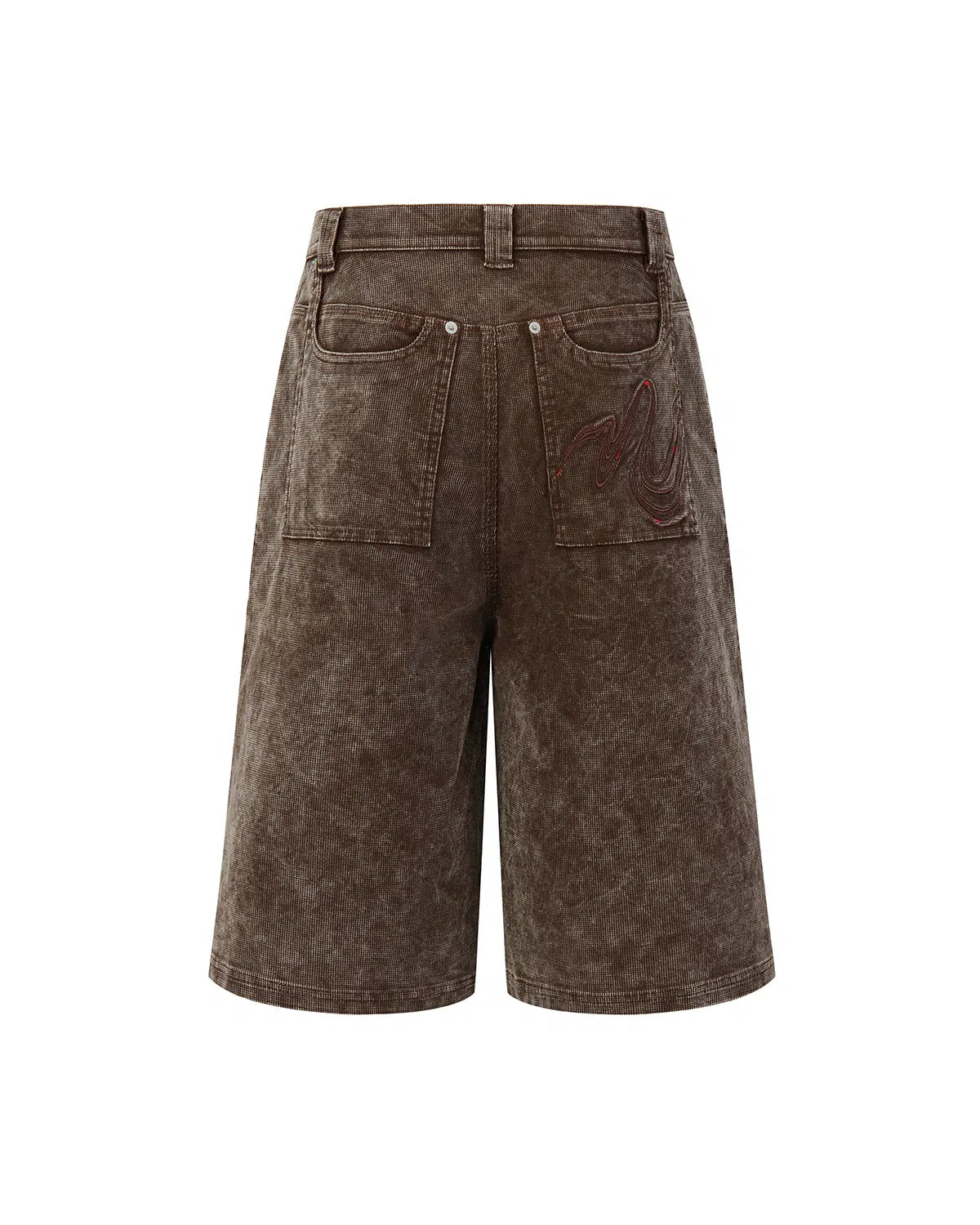 ZHABUXIAO Corduroy Plaid Acid Wash Straight Five-Point Shorts Brown