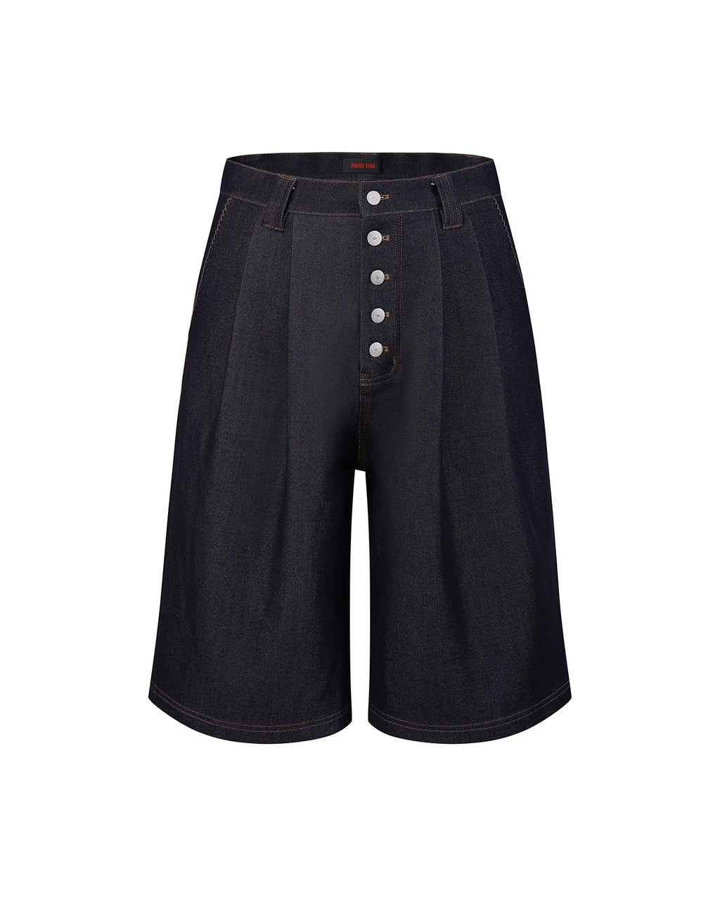 ZHABUXIAO High Waist Wide Leg Tailored Straight Denim Shorts Blue