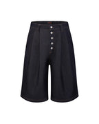 ZHABUXIAO High Waist Wide Leg Tailored Straight Denim Shorts Blue