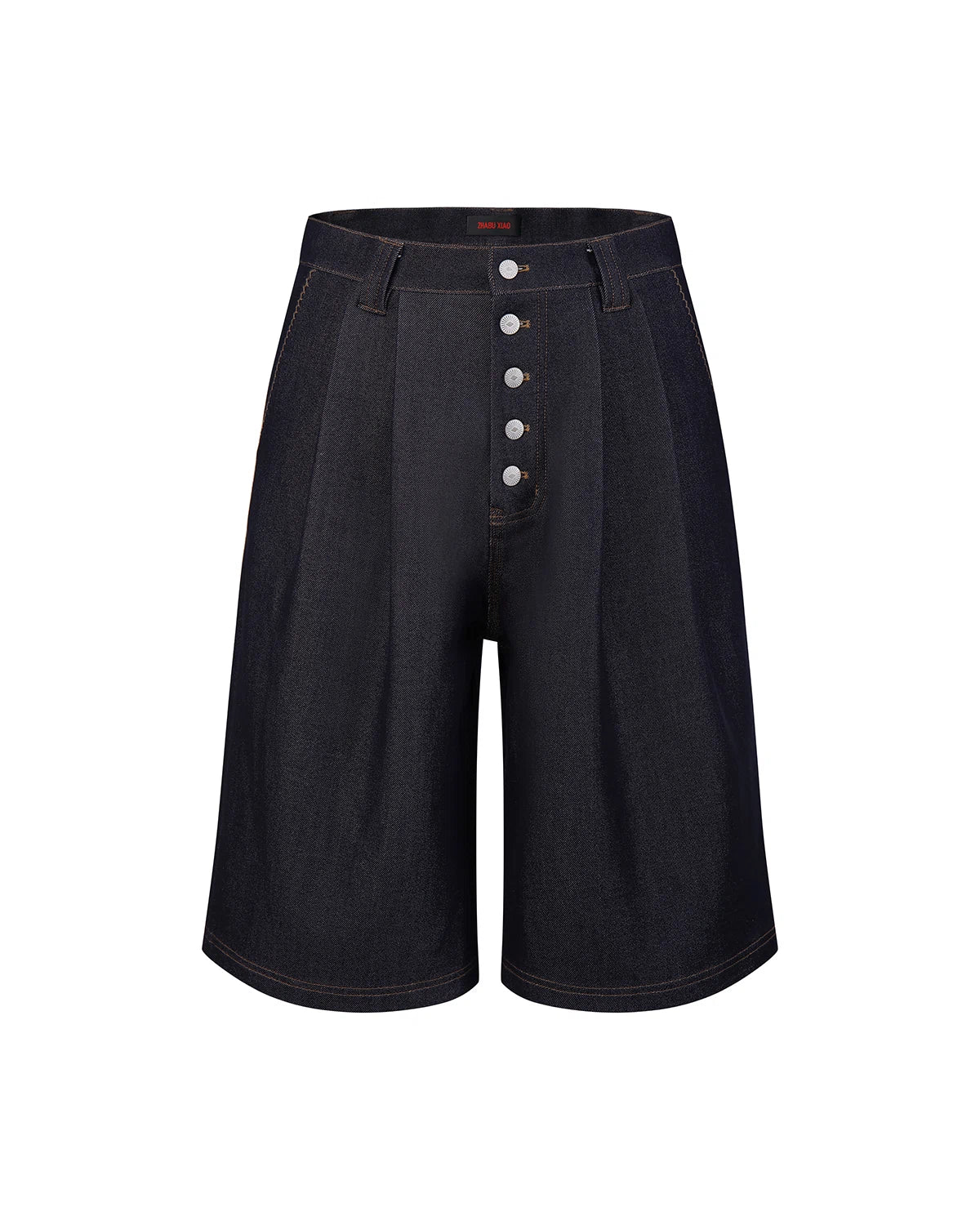 ZHABUXIAO High Waist Wide Leg Tailored Straight Denim Shorts Blue