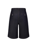 ZHABUXIAO High Waist Wide Leg Tailored Straight Denim Shorts Blue