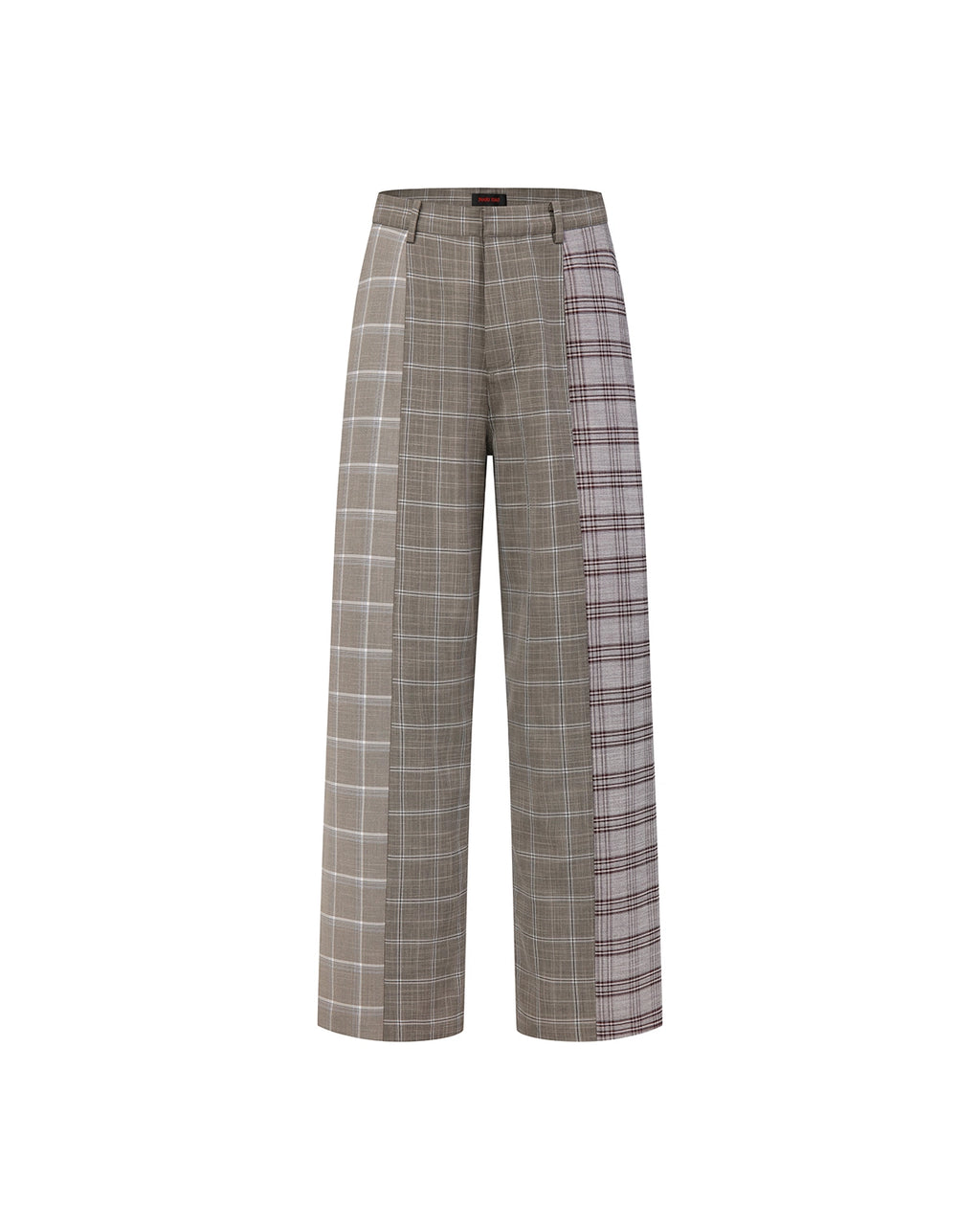 ZHABUXIAO Patchwork Plaid Wide Leg High Waist Trousers Khaki