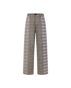 ZHABUXIAO Patchwork Plaid Wide Leg High Waist Trousers Khaki