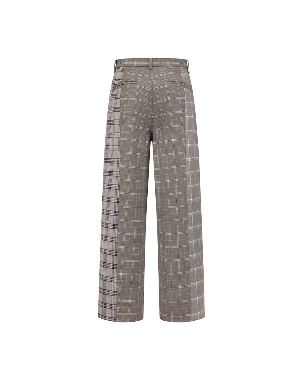 ZHABUXIAO Patchwork Plaid Wide Leg High Waist Trousers Khaki