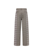 ZHABUXIAO Patchwork Plaid Wide Leg High Waist Trousers Khaki