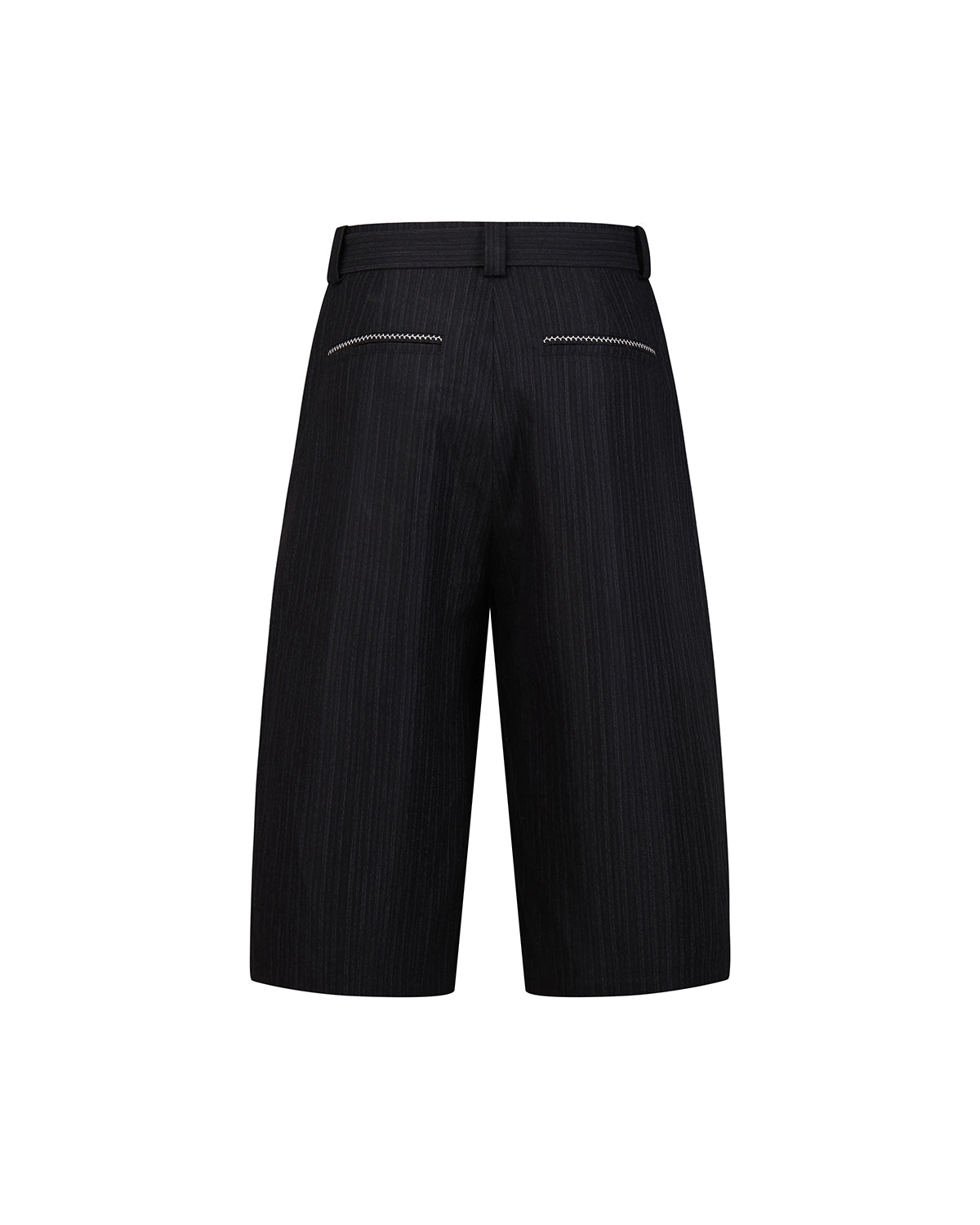 ZHABUXIAO Striped Ankle-Length Straight Belted Dress Pants Black