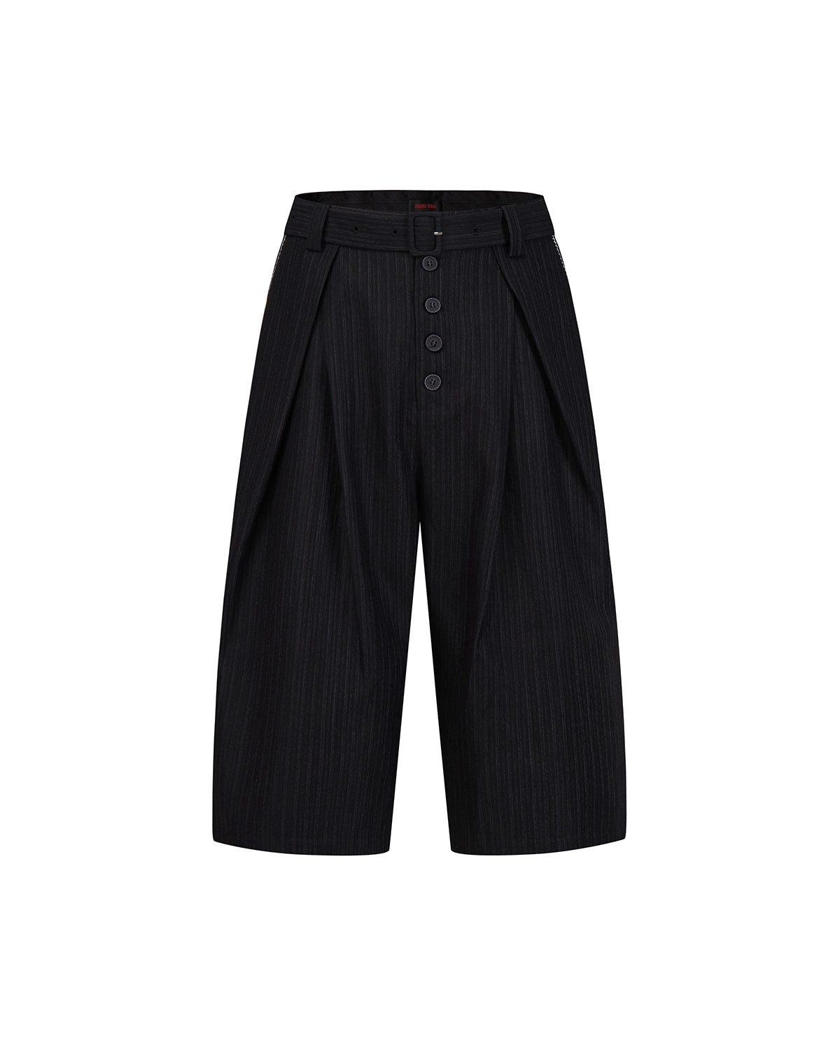 ZHABUXIAO Striped Ankle-Length Straight Belted Dress Pants Black