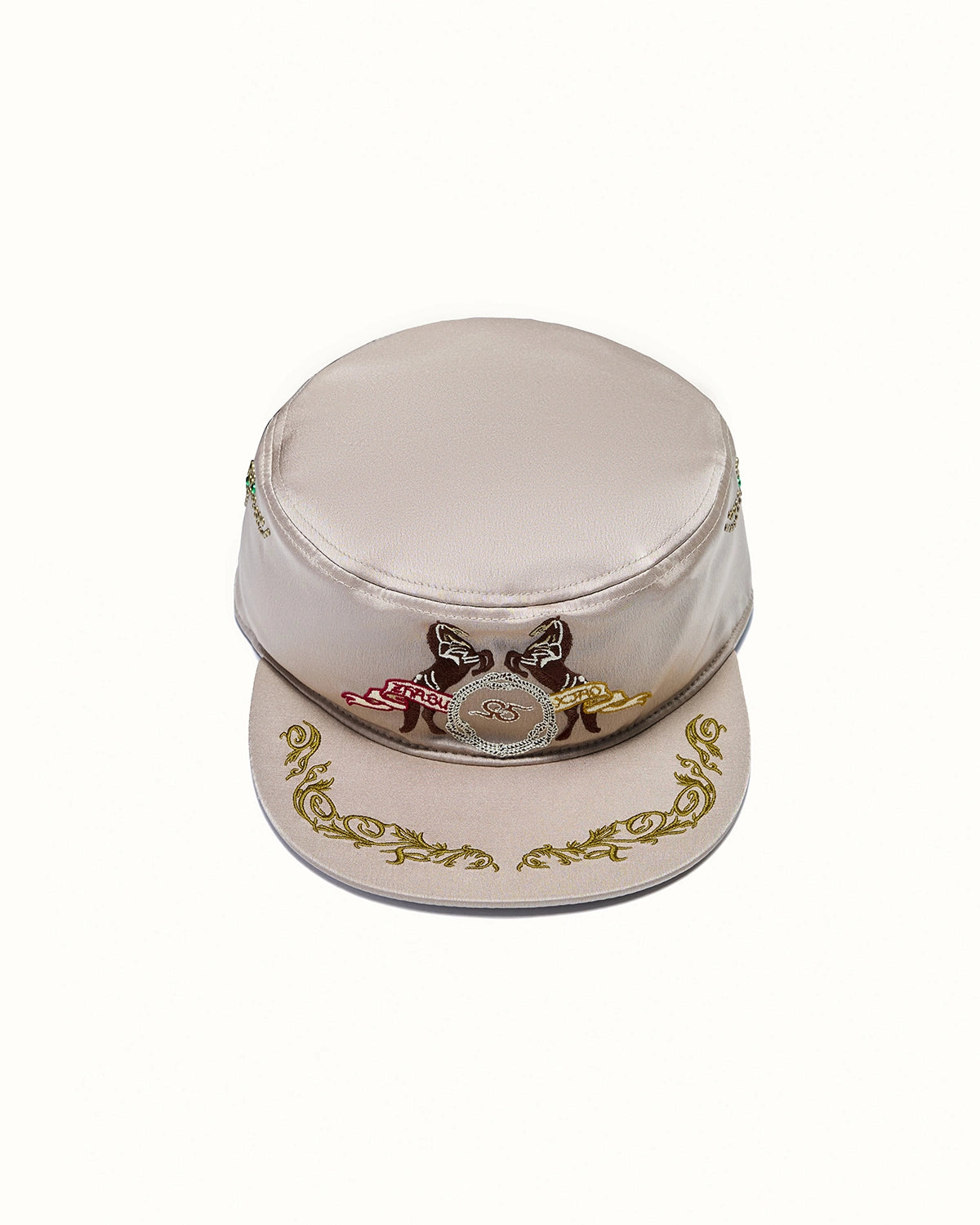 ZHABUXIAO Vintage Equestrian Double Horse Rhinestone Flat Cap Apricot