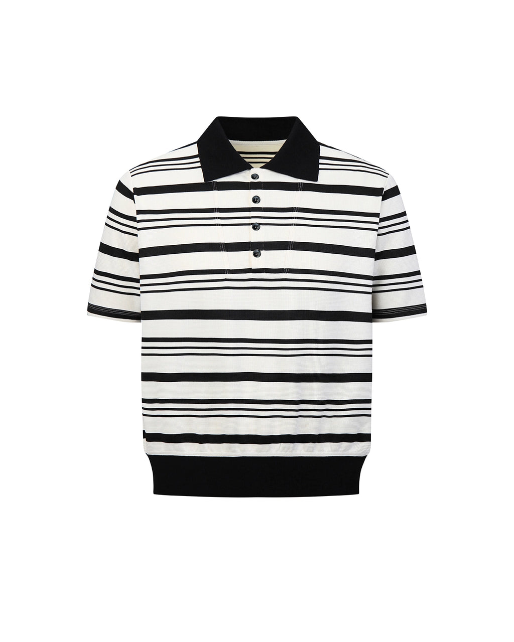 ZHABUXIAO Striped Waffle Knit Shell Button Polo Short Shirt White