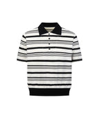 ZHABUXIAO Striped Waffle Knit Shell Button Polo Short Shirt White