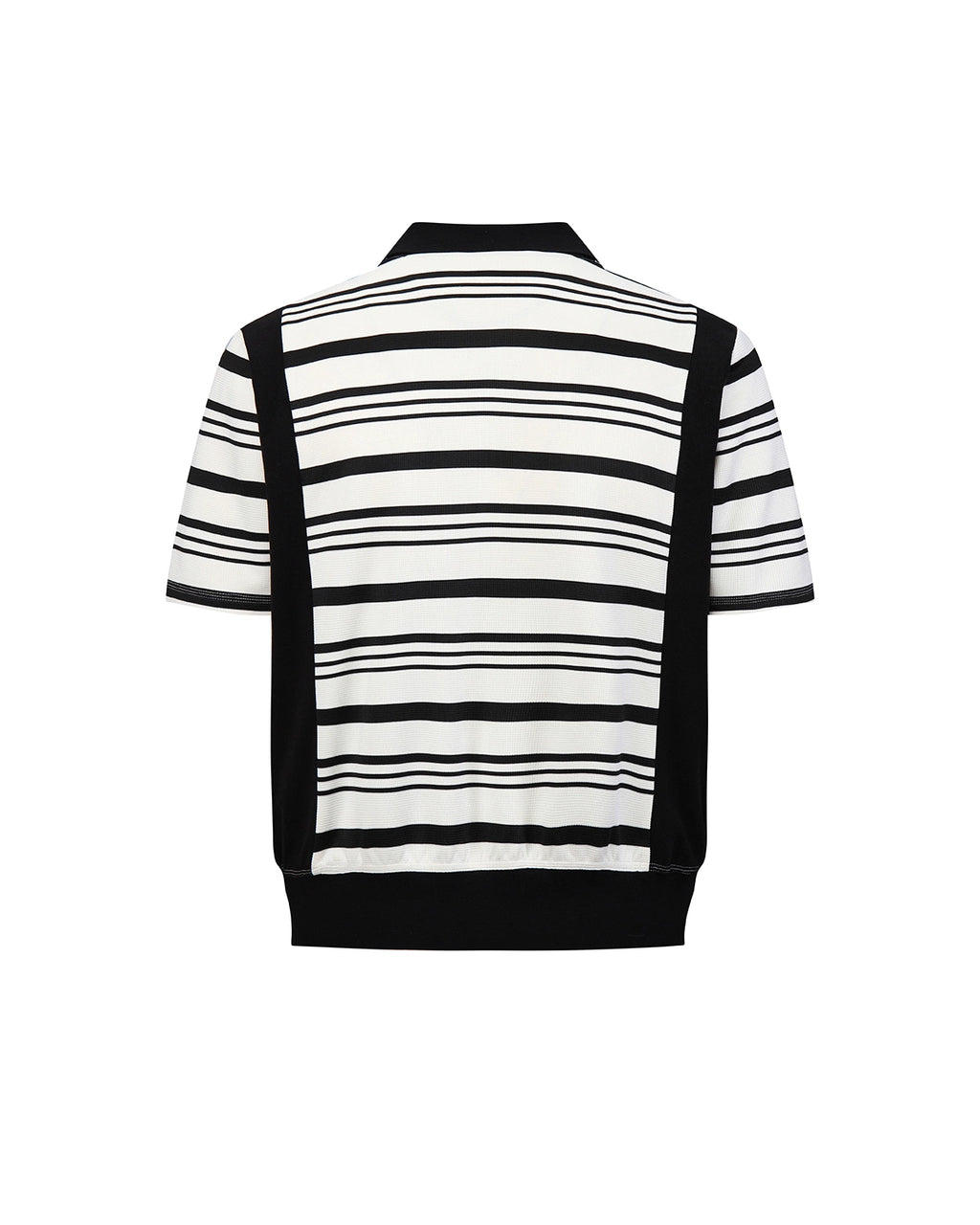 ZHABUXIAO Striped Waffle Knit Shell Button Polo Short Shirt White