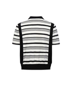 ZHABUXIAO Striped Waffle Knit Shell Button Polo Short Shirt White
