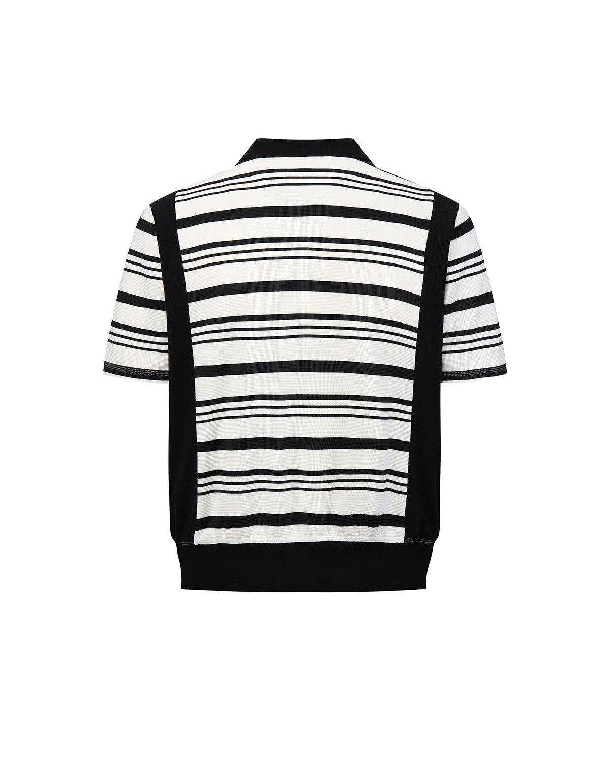 ZHABUXIAO Striped Waffle Knit Shell Button Polo Short Shirt White