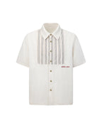 ZHABUXIAO Striped Tencel Linen Casual Short Sleeve Shirt Off White
