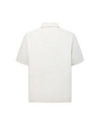 ZHABUXIAO Striped Tencel Linen Casual Short Sleeve Shirt Off White