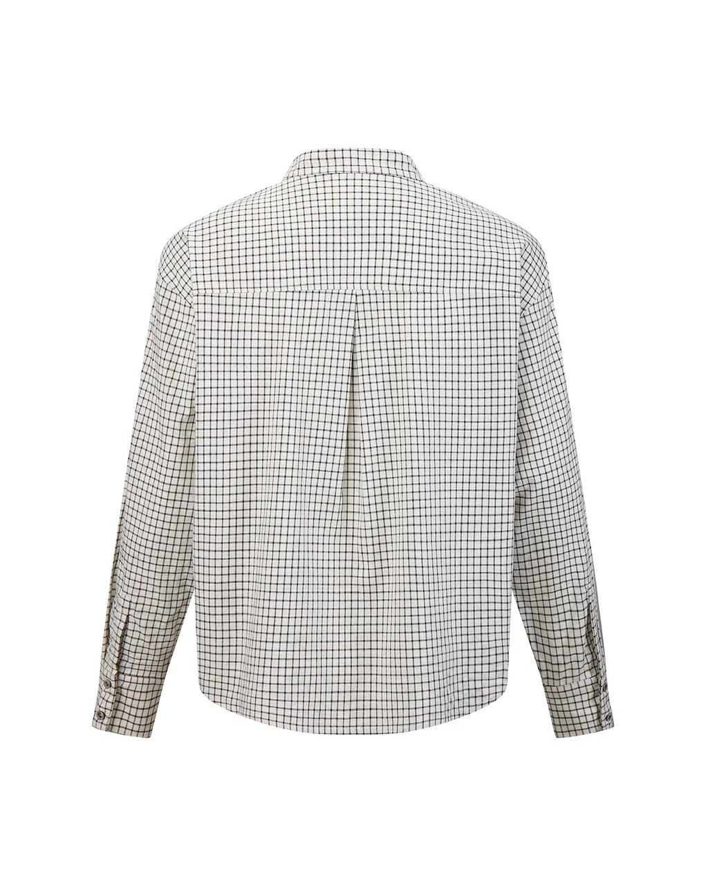 ZHABUXIAO Plaid Lyocell Linen Hidden Placket Long Sleeve Shirt Black and White Plaid