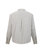 ZHABUXIAO Plaid Lyocell Linen Hidden Placket Long Sleeve Shirt Black and White Plaid
