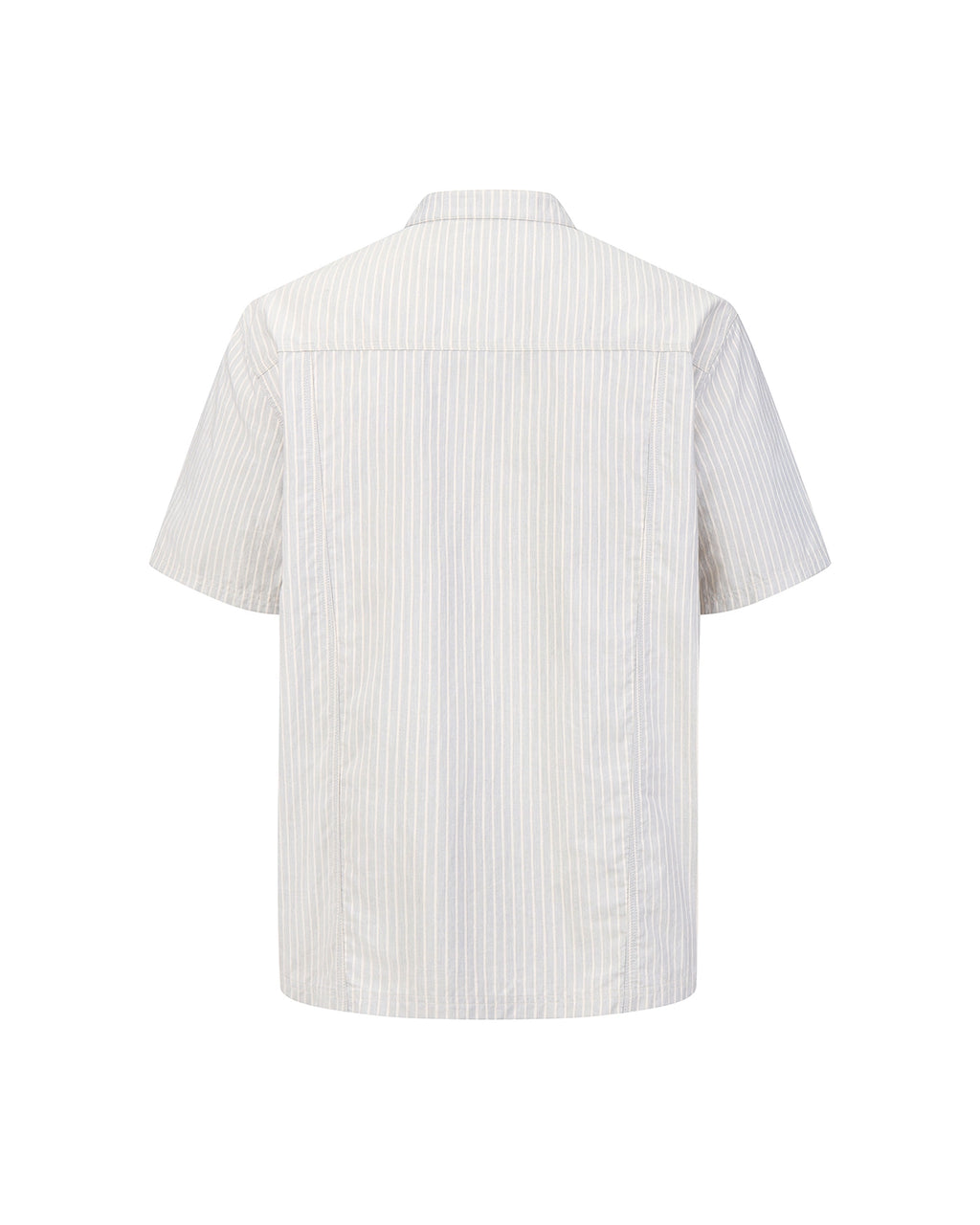 ZHABUXIAO Pleated Striped Cotton Linen Embroidery Short Shirt Gray Blue