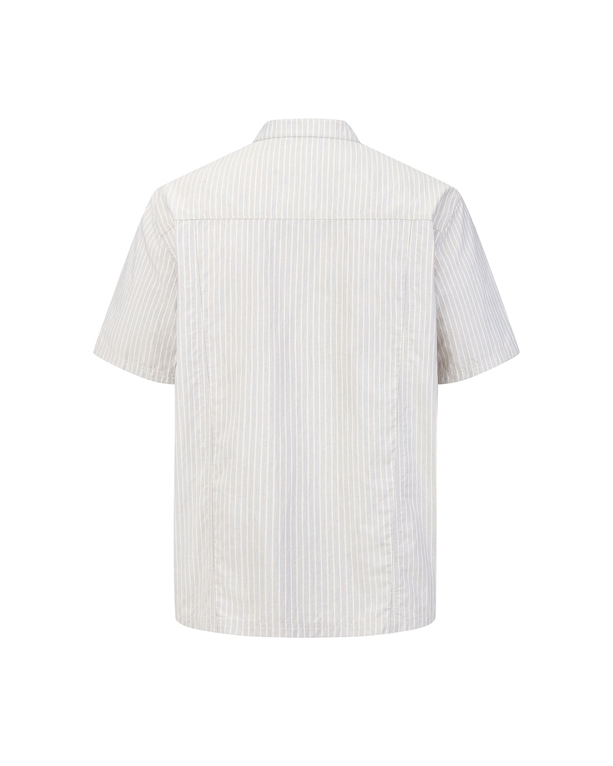 ZHABUXIAO Pleated Striped Cotton Linen Embroidery Short Shirt Gray Blue
